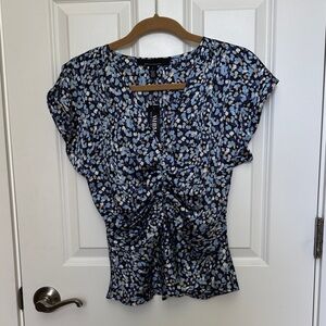 White House Black Market Blue and White Floral Blouse